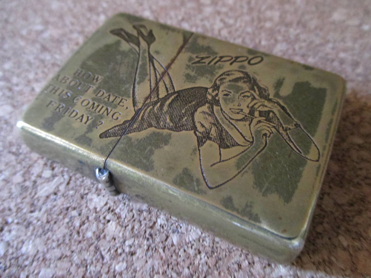 ZIPPO 『HOW ABOUT DATE,THIS COMING FRIDAY?』 1993年1月製造 ソリッドブラス 美女 ウインディー オイルライター ジッポー 廃版激レア_画像1