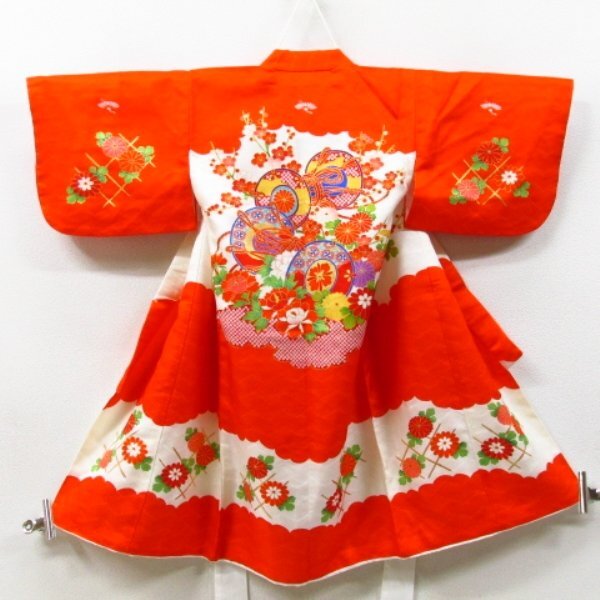 * кимоно 10* 1 иен шелк ребенок кимоно для девочки "Семь, пять, три" . ткань комплект . длина 77cm.40cm [ включение в покупку возможно ] **