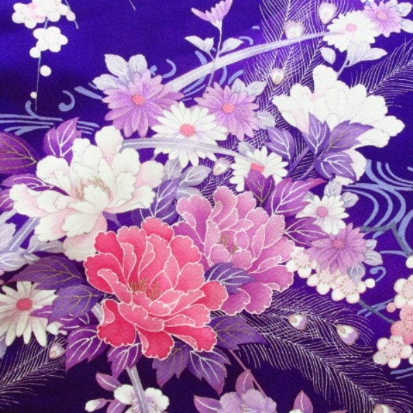 * kimono 10* 1 jpy silk fine pattern . length 164cm.67cm [ including in a package possible ] *