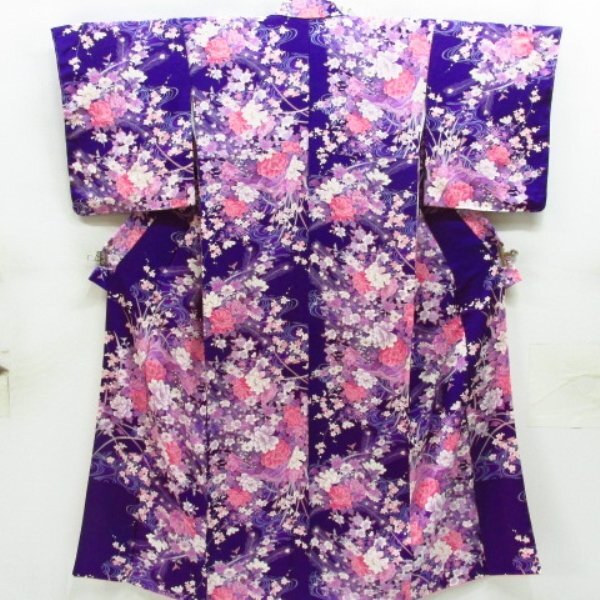 * kimono 10* 1 jpy silk fine pattern . length 164cm.67cm [ including in a package possible ] *