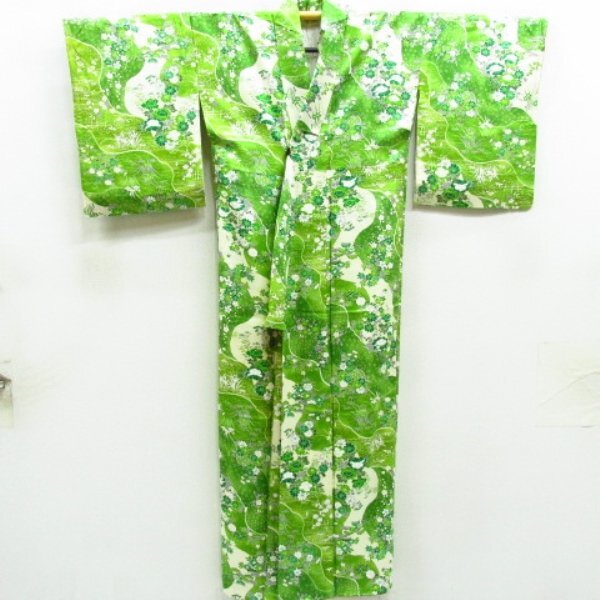 * kimono 10* 1 jpy silk fine pattern . length 156cm.65cm [ including in a package possible ] **