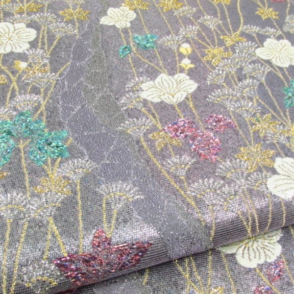 * kimono 10* 1 jpy silk double-woven obi six through pattern length 425cm [ including in a package possible ] ****