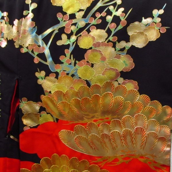 * kimono 10* 1 jpy silk strike . gold paint . crane . length 192cm.67cm [ including in a package possible ] *****