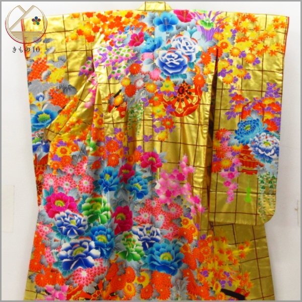 * kimono 10* 1 jpy silk strike . author thing gold paint . length 180cm.66.5cm [ including in a package possible ] ******