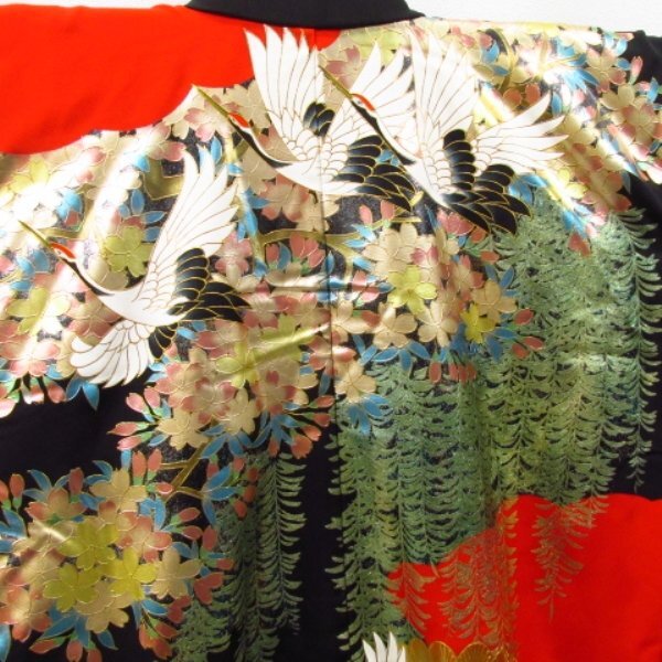 * kimono 10* 1 jpy silk strike . gold paint . crane . length 192cm.67cm [ including in a package possible ] *****