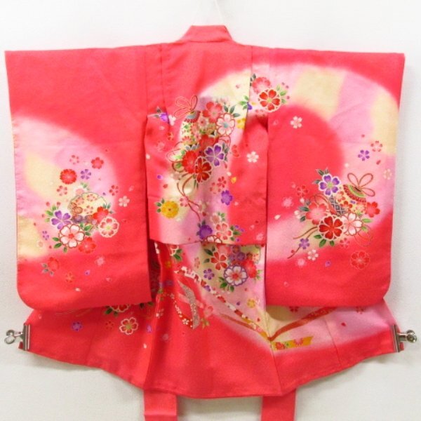 * kimono 10* 1 jpy silk child kimono for girl gold through .. length 80cm.43cm [ including in a package possible ] ***