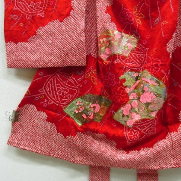 * kimono 10* 1 jpy silk child kimono aperture stop The Seven-Five-Three Festival for girl small articles set . length 97cm.44.5cm [ including in a package possible ] **
