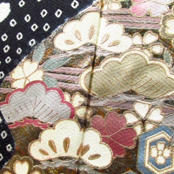 * kimono 10* 1 jpy silk long-sleeved kimono gold paint . length 170cm.70cm [ including in a package possible ] ****