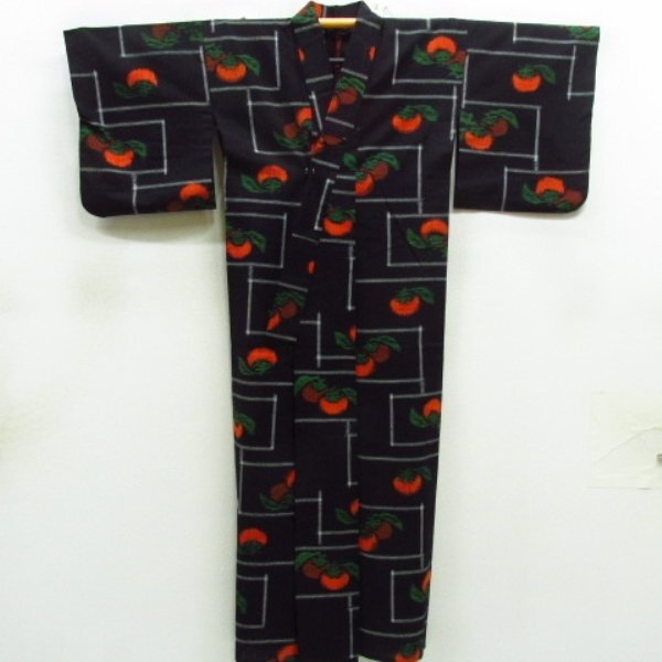 * kimono 10* 1 jpy . woven ensemble persimmon fruit single . length 154cm.63.5cm [ including in a package possible ] ****