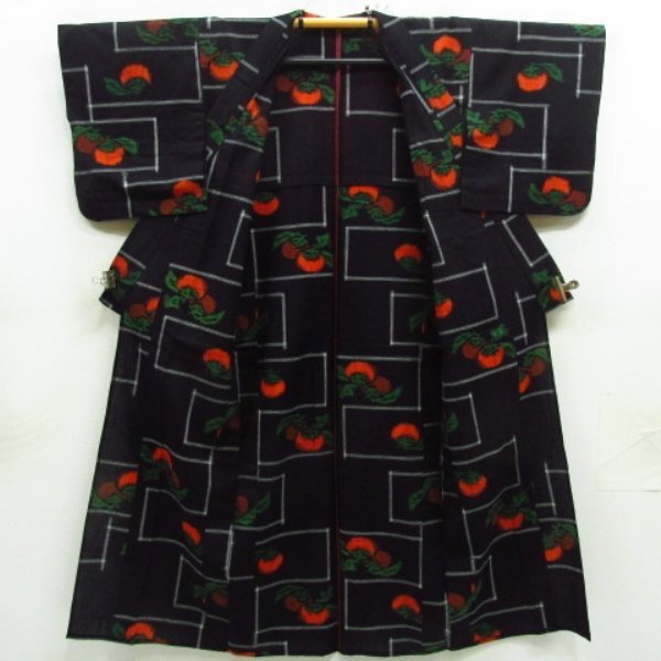 * kimono 10* 1 jpy . woven ensemble persimmon fruit single . length 154cm.63.5cm [ including in a package possible ] ****