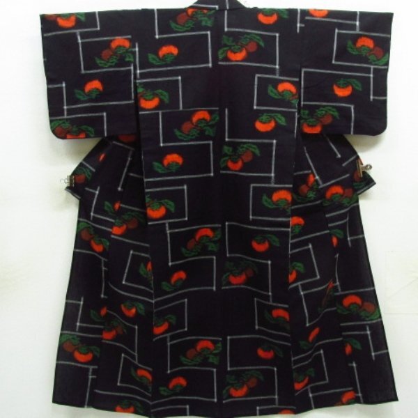 * kimono 10* 1 jpy . woven ensemble persimmon fruit single . length 154cm.63.5cm [ including in a package possible ] ****