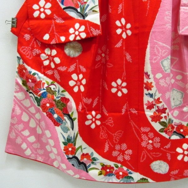 * кимоно 10* 1 иен шелк ребенок кимоно Junior для для девочки диафрагмирования .. цветок style .. соотношение крыло есть . длина 138cm.50.5cm [ включение в покупку возможно ] ***