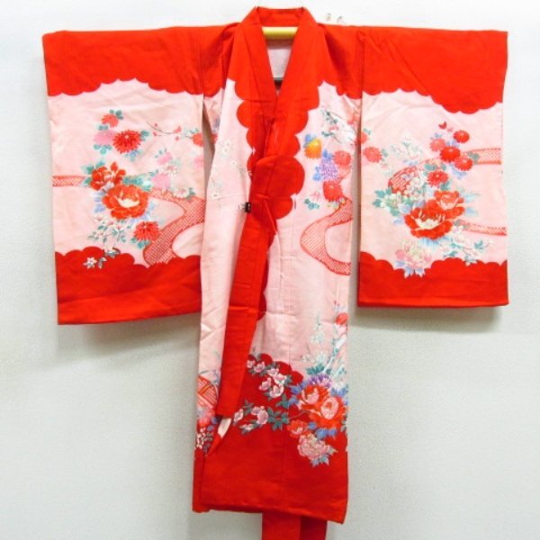 * kimono 10* 1 jpy silk child kimono for girl child kimono underskirt set . length 98cm.45cm [ including in a package possible ] **