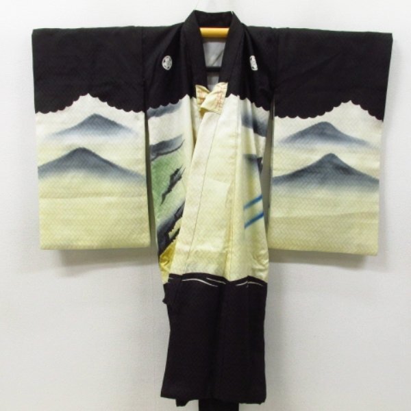 * kimono 10* 1 jpy silk child kimono for boy child kimono production put on embroidery . underskirt set . length 98cm.44.5cm [ including in a package possible ] **