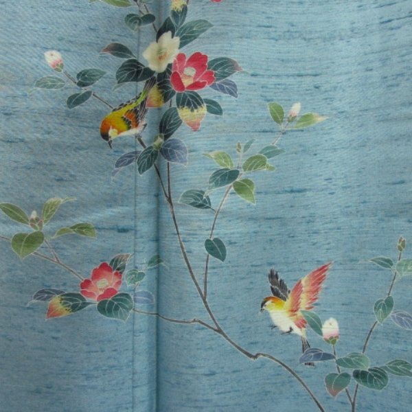 * kimono 10* 1 jpy silk visit wear author thing [ Kiyoshi .]... pongee . length 162cm.65cm [ including in a package possible ] ***