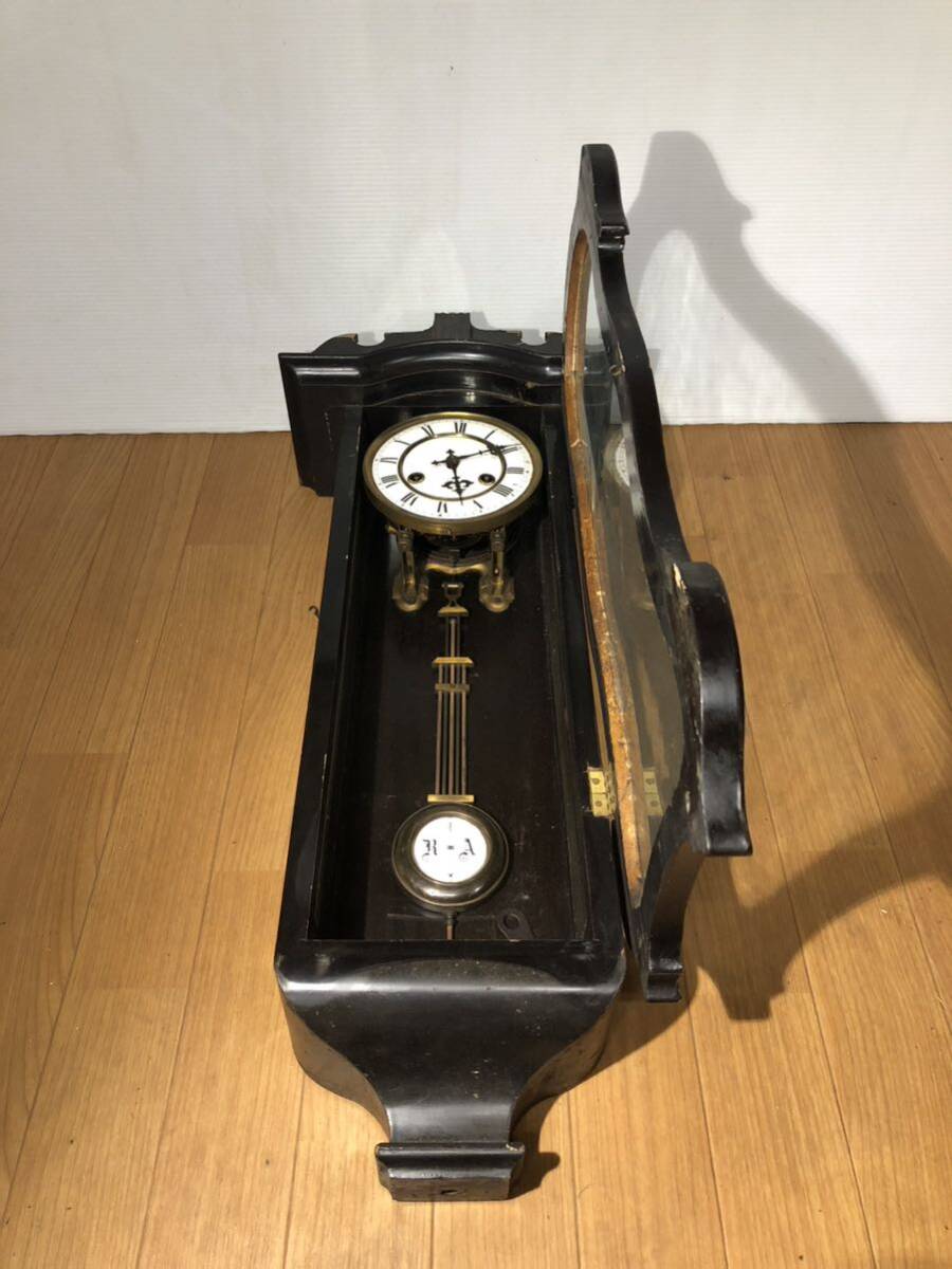 アンティーク 柱時計 古時計 掛け時計 レトロ ゼンマイ バイオリン型　ユニハンス　_画像4