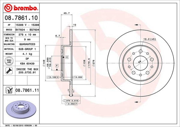 GT 93720L ブレーキローター リア左右セット ブレンボ ブレーキディスク 08.7861.11 brembo BRAKE DISC リアのみ ディスクローター_画像2