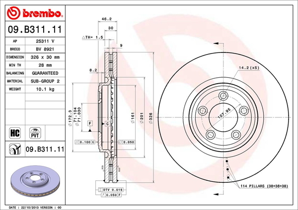 XF J05PC ブレーキローター フロント左右セット ブレンボ ブレーキディスク 09.B311.11 brembo BRAKE DISC フロントのみ ディスクローター_画像2