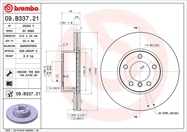 ブレンボ ブレーキディスク フロント左右セット 3シリーズ F30(セダン) 3B20 09.B337.21 brembo BRAKE DISC ブレーキローター_画像2