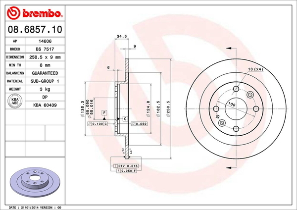 ブレンボ ブレーキディスク リア左右セット ロードスター/ユーノスロードスター NA8C 08.6857.10 brembo BRAKE DISC ブレーキローター_画像2