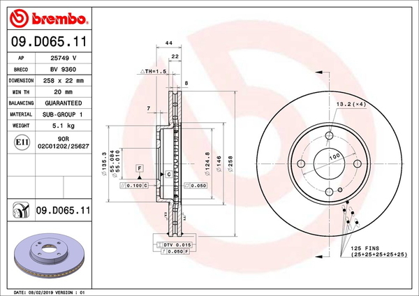 ブレンボ ブレーキディスク フロント左右セット ロードスター/ユーノスロードスター ND5RC 09.D065.11 brembo BRAKE DISC ブレーキローター_画像2