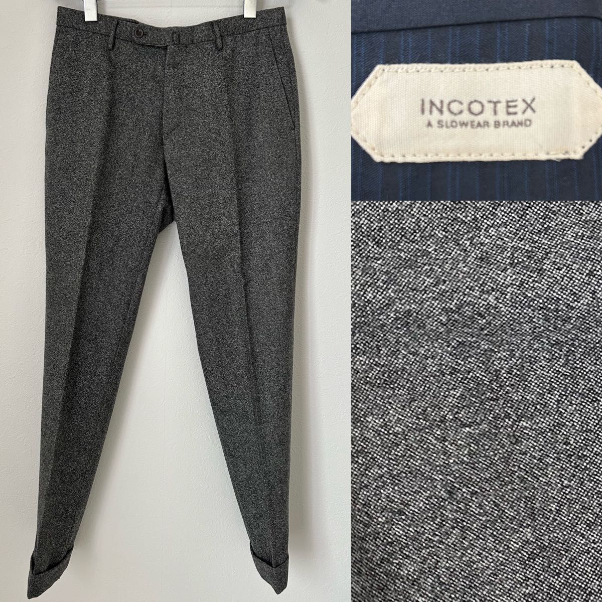 美品 INCOTEX  46 SLIM FIT SUPER100'S ツイード ホームスパン スラックス