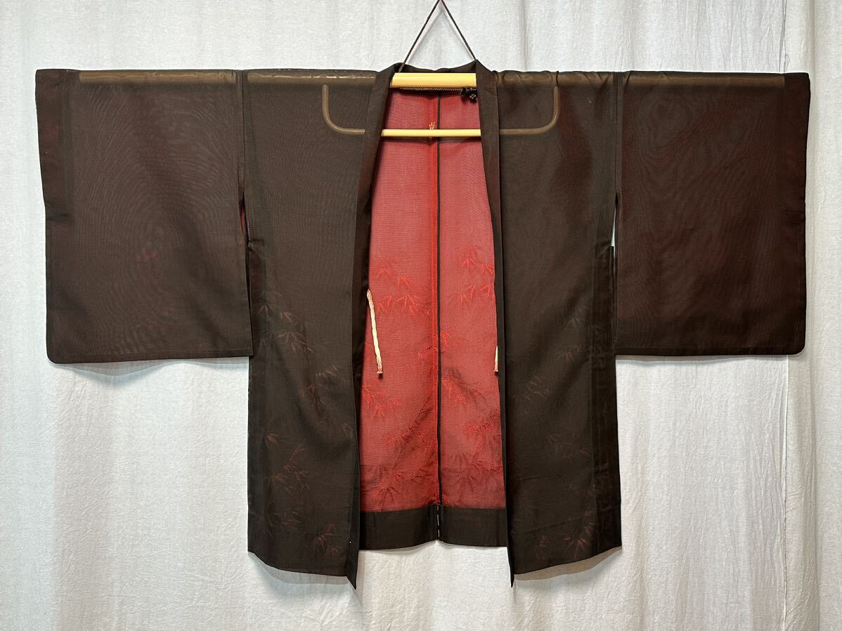 昭和レトロ　着物 羽織 紗　笹の葉の柄　透かし模様　正絹 _画像5
