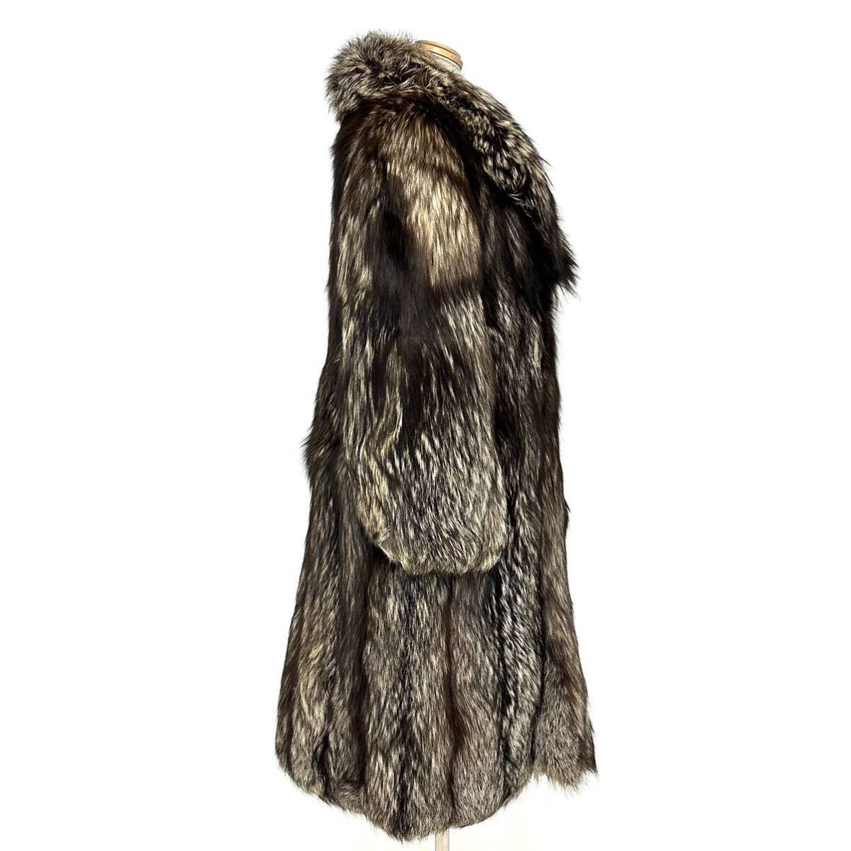 [. quotient ] h2851 SAGA FOX серебристая лиса мужской MENS полупальто лиса пальто длинное пальто . кожа FOX fox длина примерно 110cm