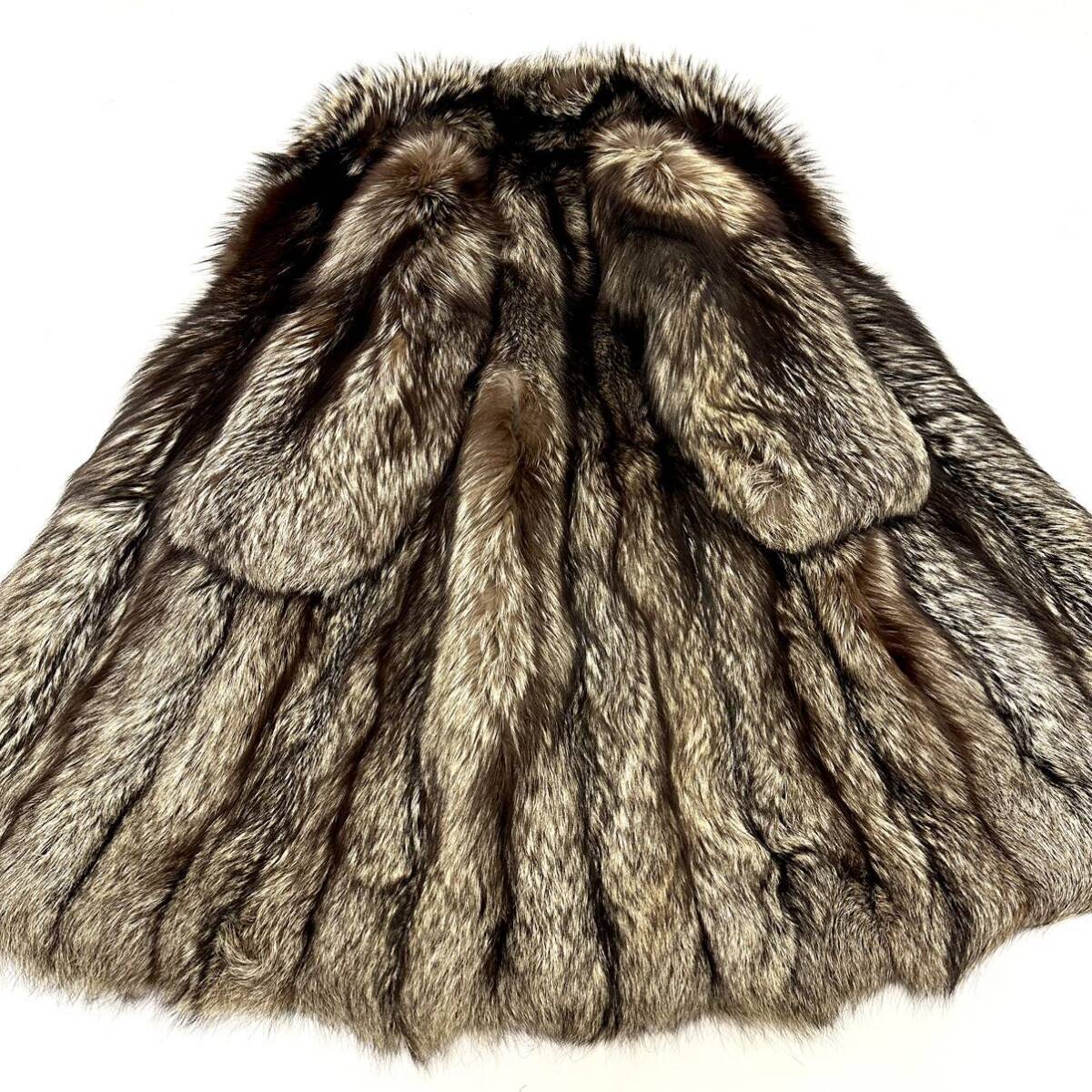 [. quotient ] h2851 SAGA FOX серебристая лиса мужской MENS полупальто лиса пальто длинное пальто . кожа FOX fox длина примерно 110cm