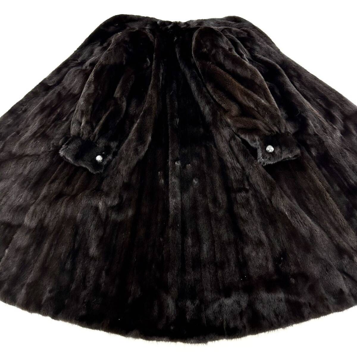 【貂商】h2872 ブラックミンク ハーフコート デザインコート セミロング ロングコート ミンクコート 貂皮 mink身丈 約115cmの画像7