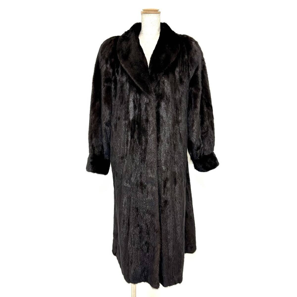 【貂商】h2872 ブラックミンク ハーフコート デザインコート セミロング ロングコート ミンクコート 貂皮 mink身丈 約115cmの画像5
