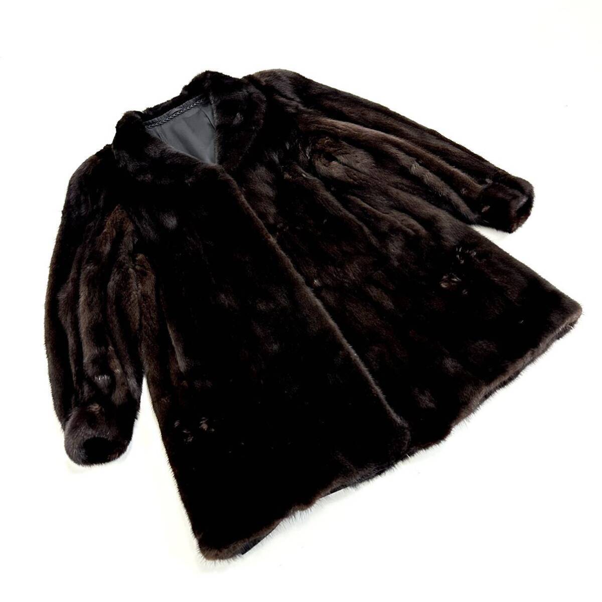 【貂商】h2971 BLACKGLAMA ブラックグラマミンク ハーフコート セミロング ミンクコート 貂皮 mink身丈 約85cm_画像1