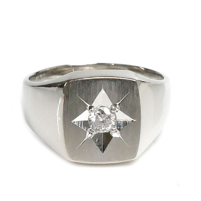 Pt900 платина печатка кольцо * кольцо бриллиант 0.20ct 18 номер 15.1g женский б/у прекрасный товар 