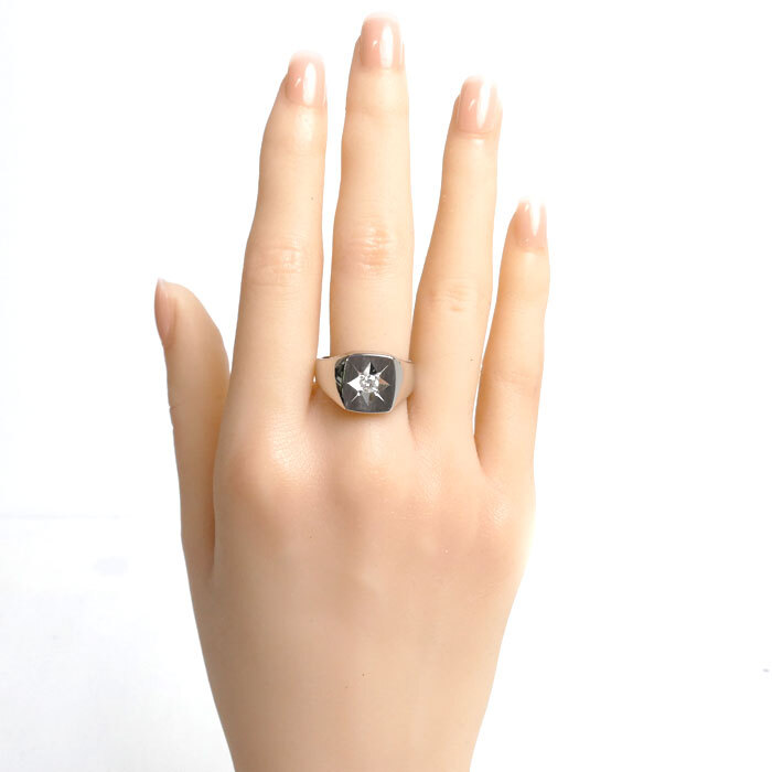 Pt900 платина печатка кольцо * кольцо бриллиант 0.20ct 18 номер 15.1g женский б/у прекрасный товар 