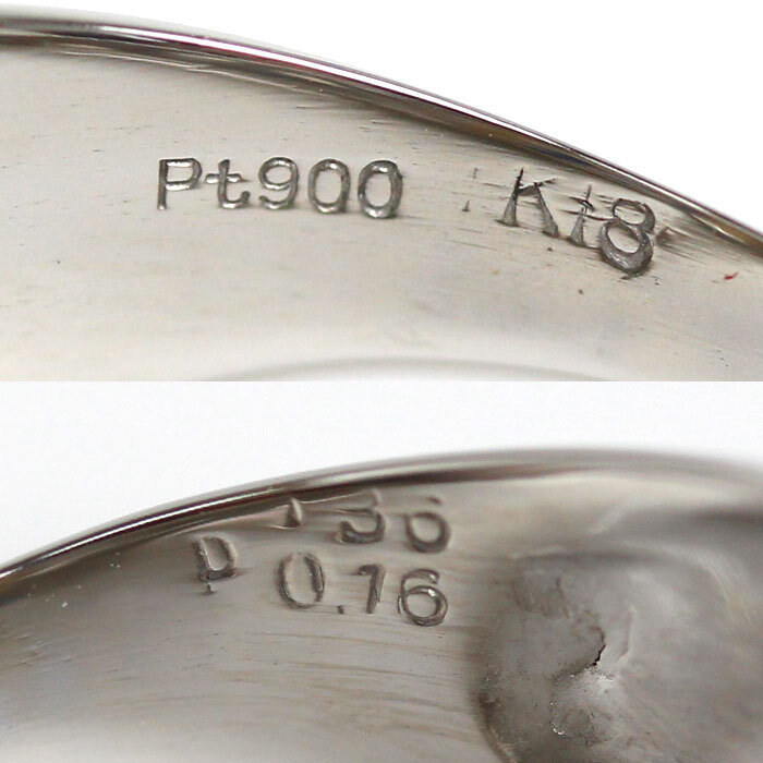 Pt900 платина K18YG желтое золото кольцо * кольцо бриллиант 0.16ct сапфир 1.36ct 16.5 номер 12.7g мужской б/у прекрасный товар 