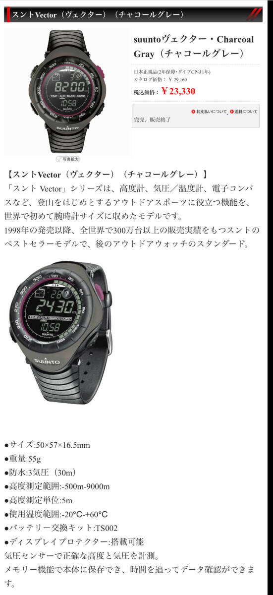 【美品】SUUNTO vector(ヴェクター) charcoal greyチャコールグレー 動作確認済み 電池交換済み国内直営店購入 正規品 スントの画像6