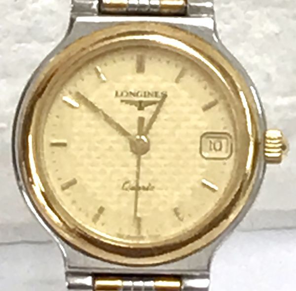 LONGINES ロンジン 7147 フラッグシップ GP×SS ゴールド文字盤 クオーツ レディース 腕時計 電池交換済 稼働品 fah 5J053Sの画像3