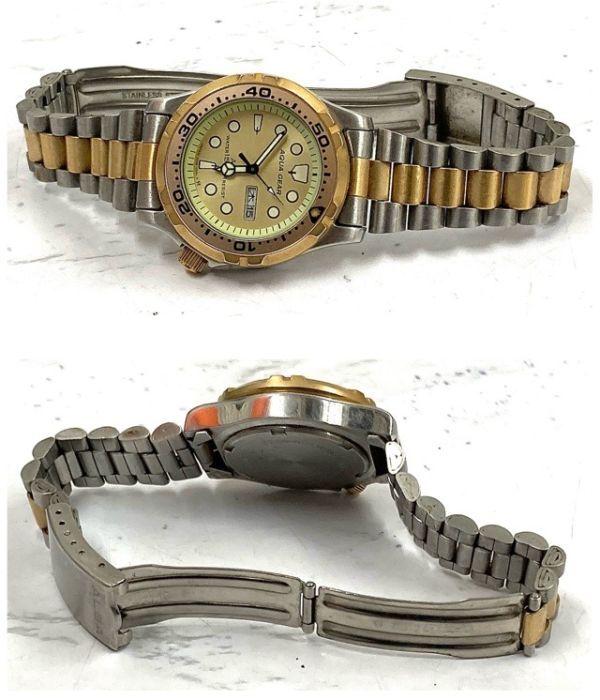 SEIKO セイコー ALBA アルバ AQUA GEAR クオーツ レディース 腕時計 V248-0260 デイデイト ゴールド文字盤 電池交換済み fah 5A063_画像9