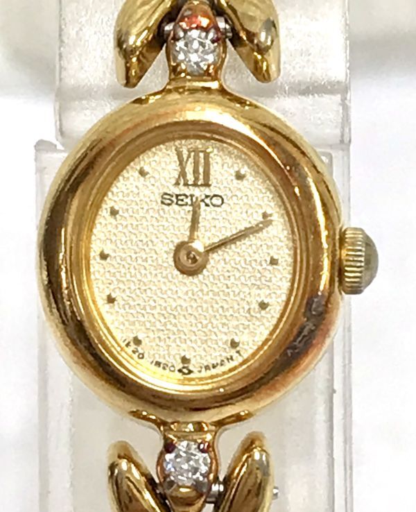 SEIKO セイコー 1E20-6050 レディース腕時計 ゴールドカラー ラインストーン 電池交換済 稼働品 fah 5J060S_画像3