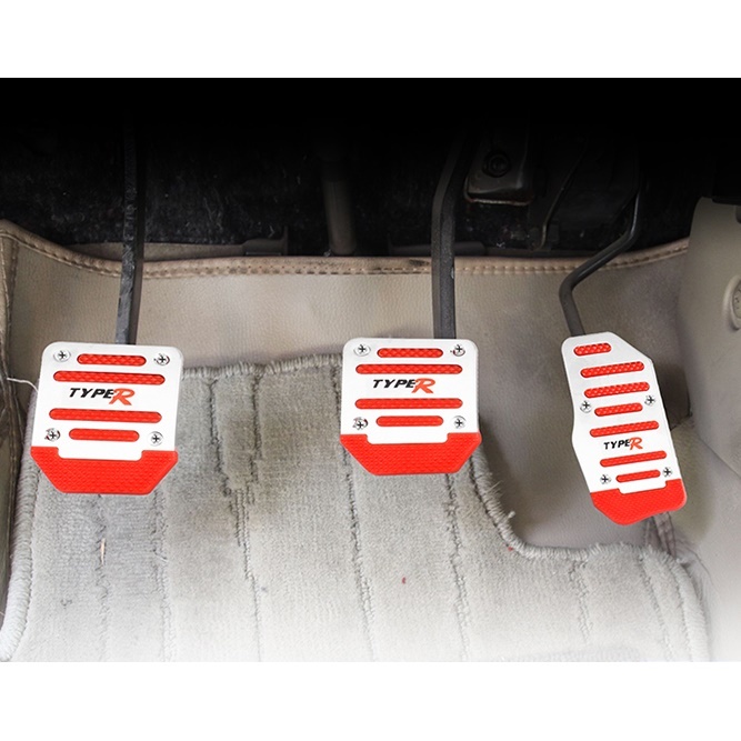 【匿名配送】 Type R ペダルカバー MT用 レッド 3個セット アルミ ステンレス 汎用 MT車 赤 ブレーキ アクセル クラッチ フットペダル