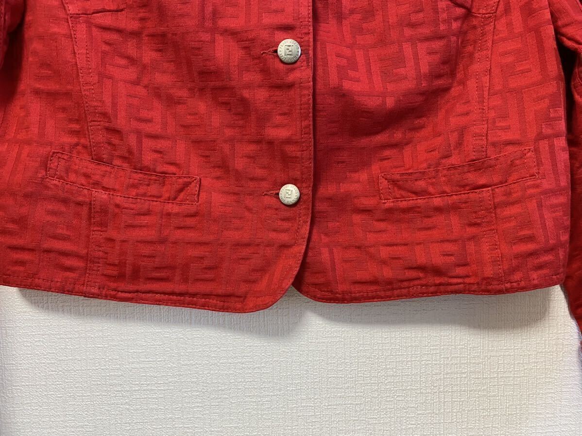 5-41 FENDI フェンディ ジャケット アウター 上着 長袖 ズッカ柄 総柄 赤 レッド コットン100% イタリア製 女性用 レディース の画像4