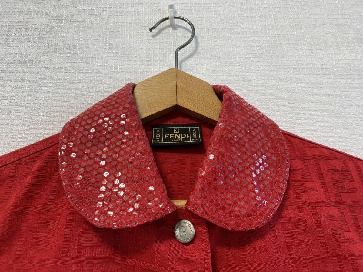 5-41 FENDI フェンディ ジャケット アウター 上着 長袖 ズッカ柄 総柄 赤 レッド コットン100% イタリア製 女性用 レディース の画像5
