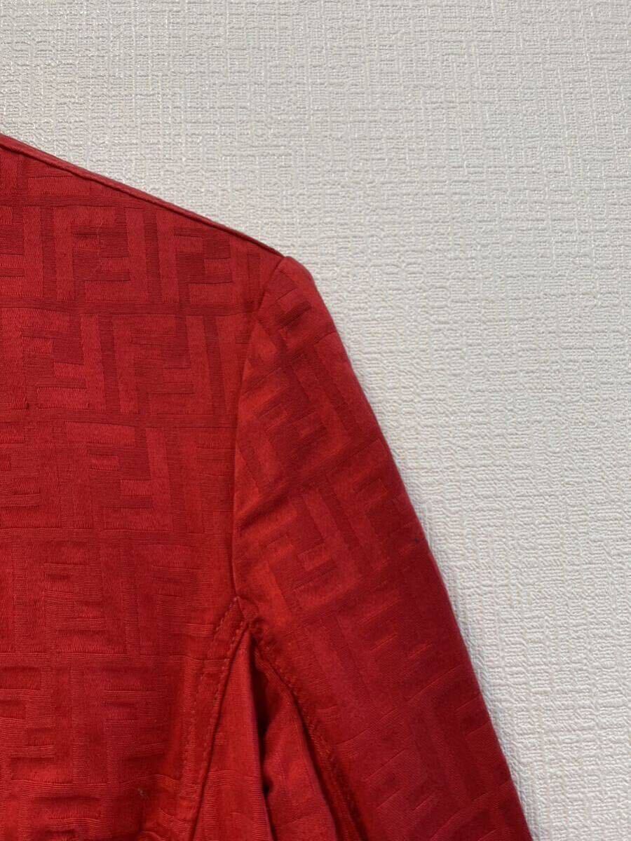 5-41 FENDI フェンディ ジャケット アウター 上着 長袖 ズッカ柄 総柄 赤 レッド コットン100% イタリア製 女性用 レディース の画像2
