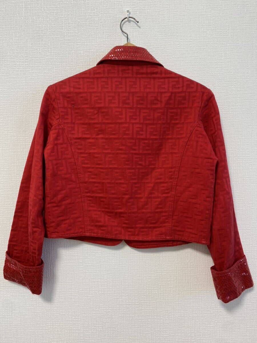 5-41 FENDI フェンディ ジャケット アウター 上着 長袖 ズッカ柄 総柄 赤 レッド コットン100% イタリア製 女性用 レディース の画像6
