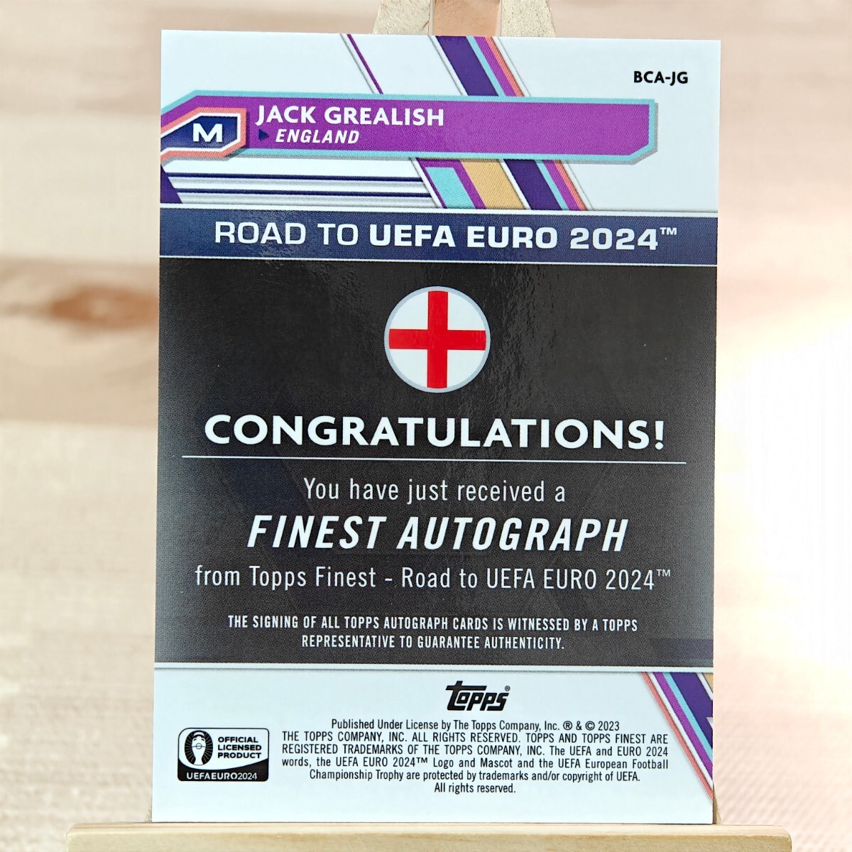 ジャック・グリーリッシュ 2023-24 Topps Finest Road to UEFA Euro Jack Grealish Auto England 直筆サインカード_画像2