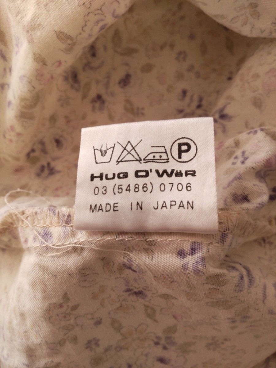 【難あり】110　半袖　ブラウス　生成り×薄紫×薄ピンク　小花　綿100％　日本製　ハグオーワー　HUG O WaR カットソー