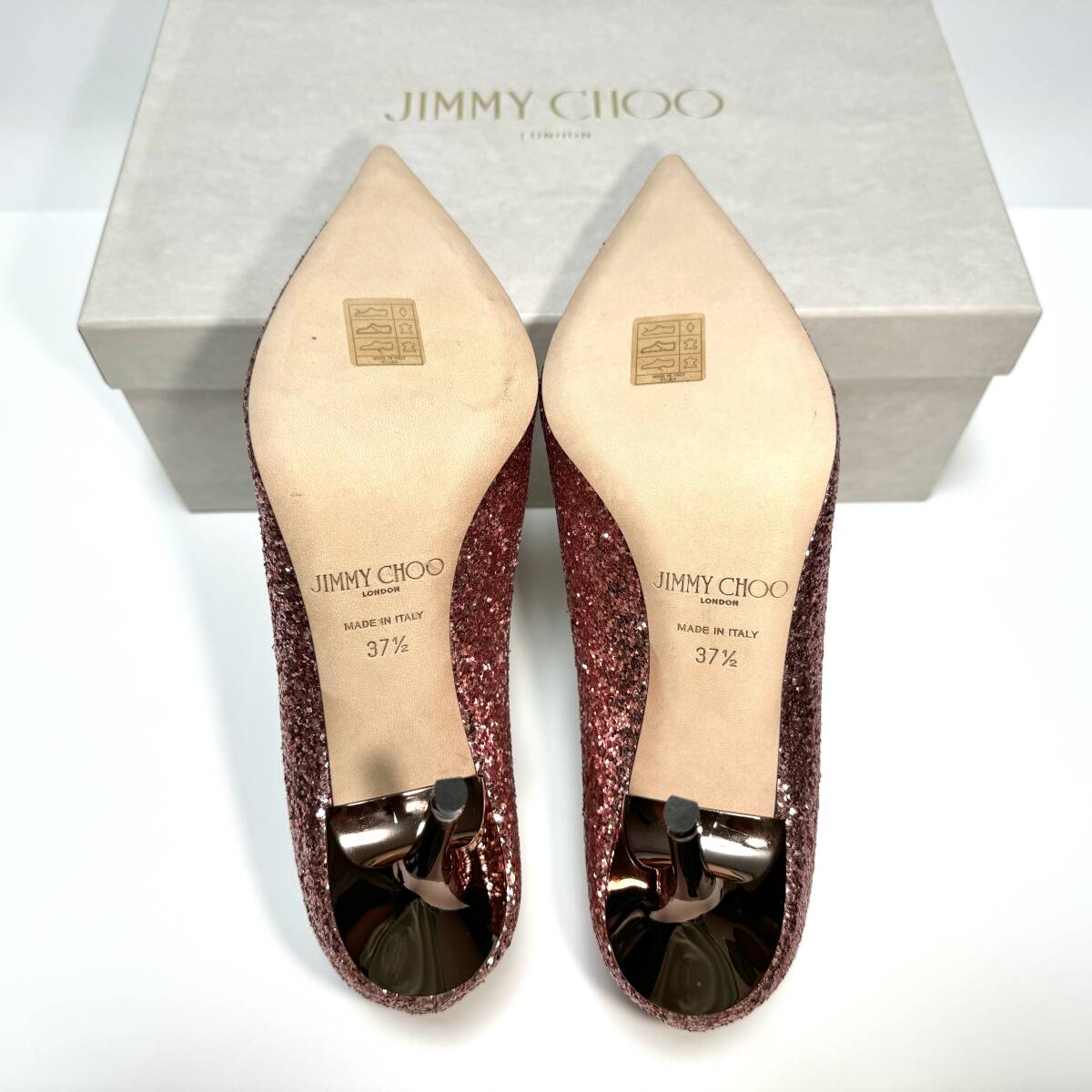 未使用 JIMMY CHOO ジミーチュウ LOVE 85 グラデーション グリッター ポインテッドトゥ ヒール パンプス ピンク37 1/2_画像8