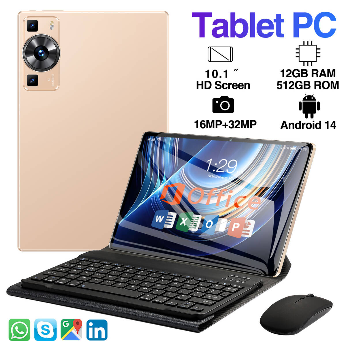 未開封未使用品！ 大容量512G RAM 12G 新品 PCにも タブレット 端末 Andoroid 14 10.1インチ 本体 10000mAH　ゴールド_画像1