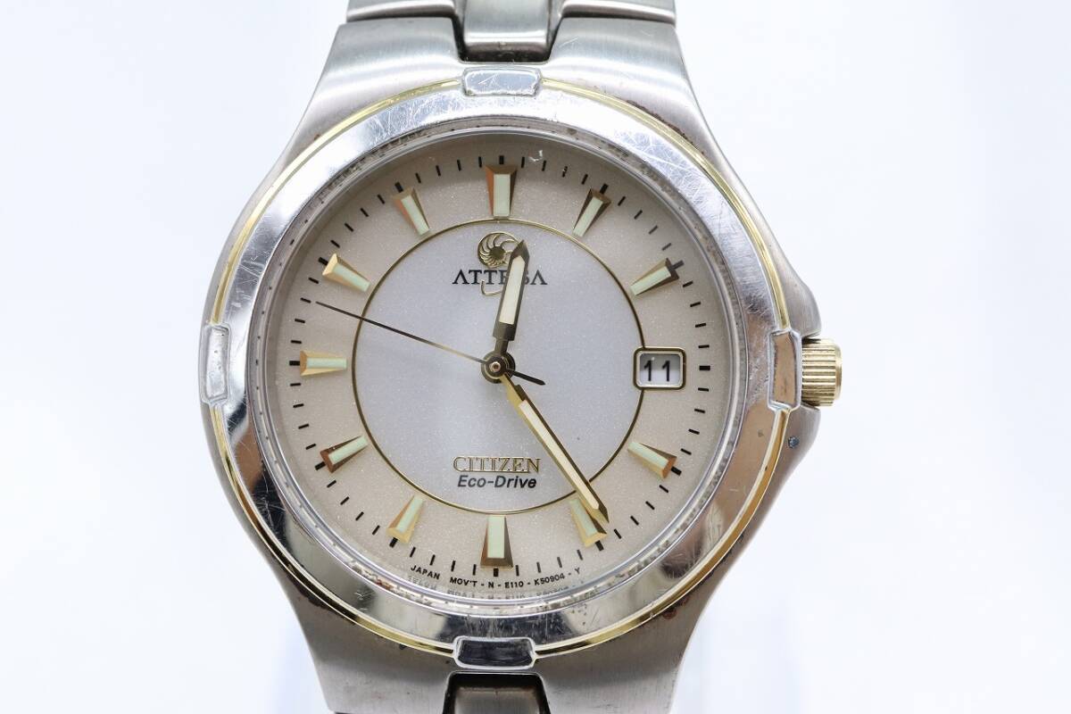 【W141-20】動作品 CITIZEN Eco-Drive ATTESA シチズン エコドライブ アテッサ ソーラー 腕時計 E110-K17942 メンズ【送料全国一律380円】_画像3