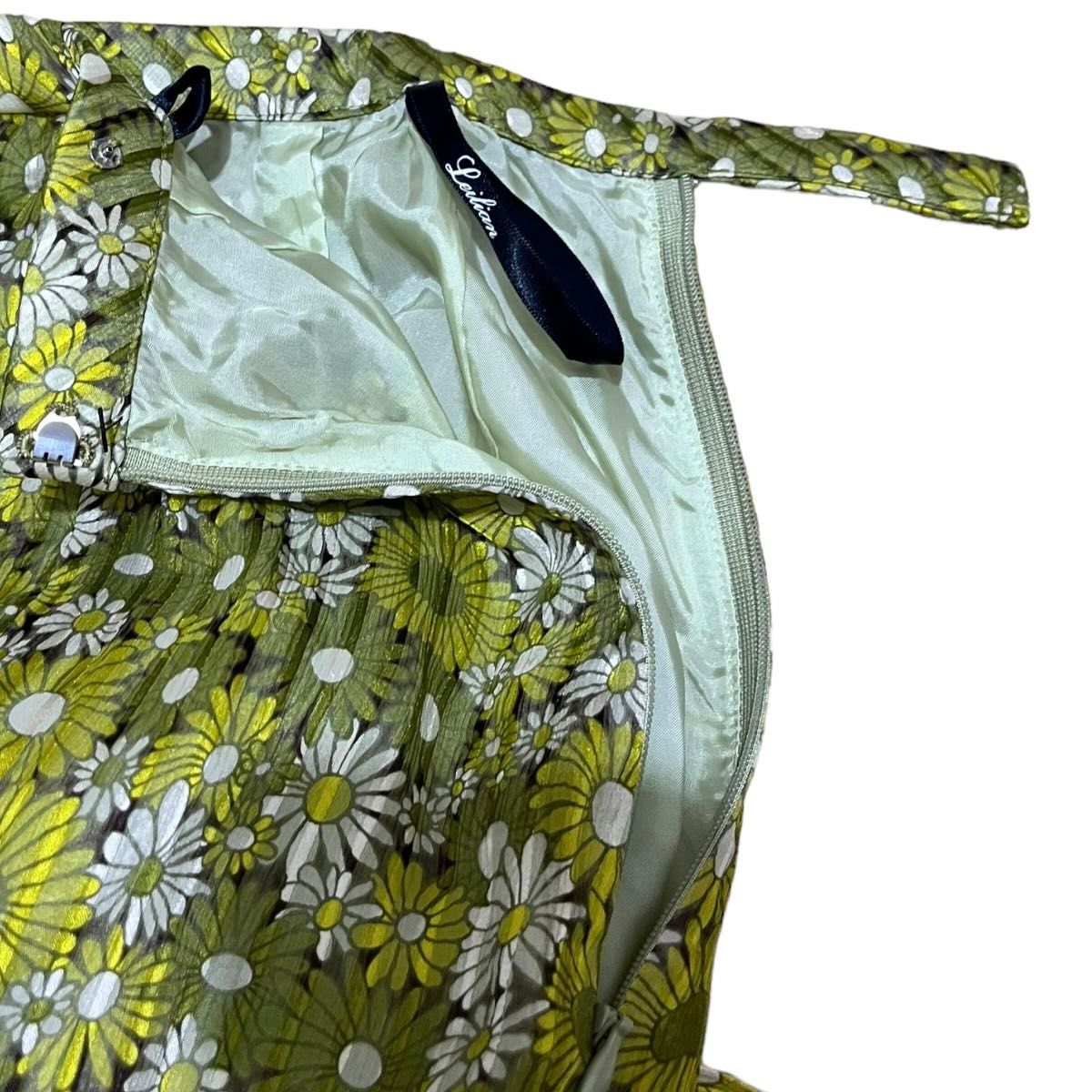 大きいサイズ　レリアン　プリーツスカート　ロングスカート　花柄　シルク100% 総柄 スカートプリーツ